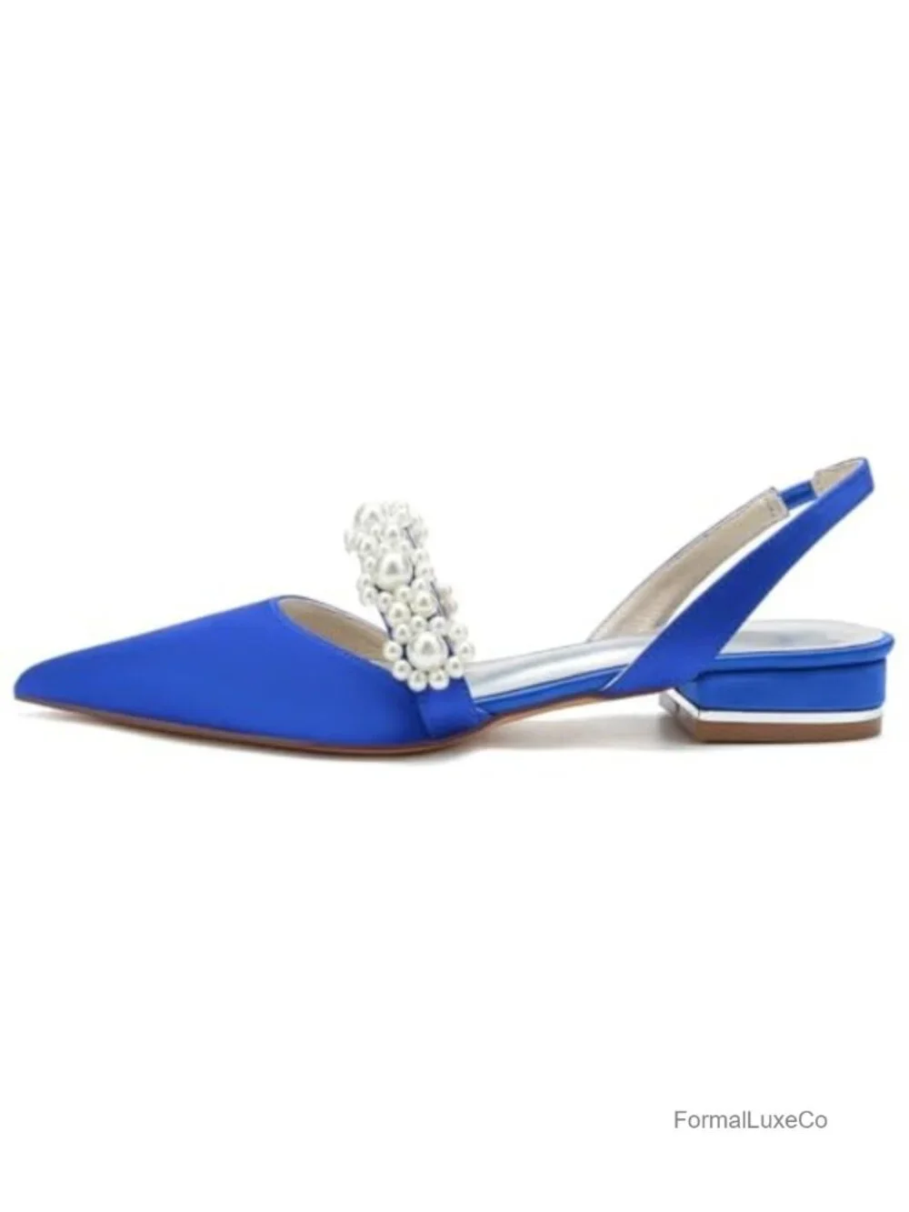 Satin Pearls Wedding Pointed Toe Slingback Flats for Women